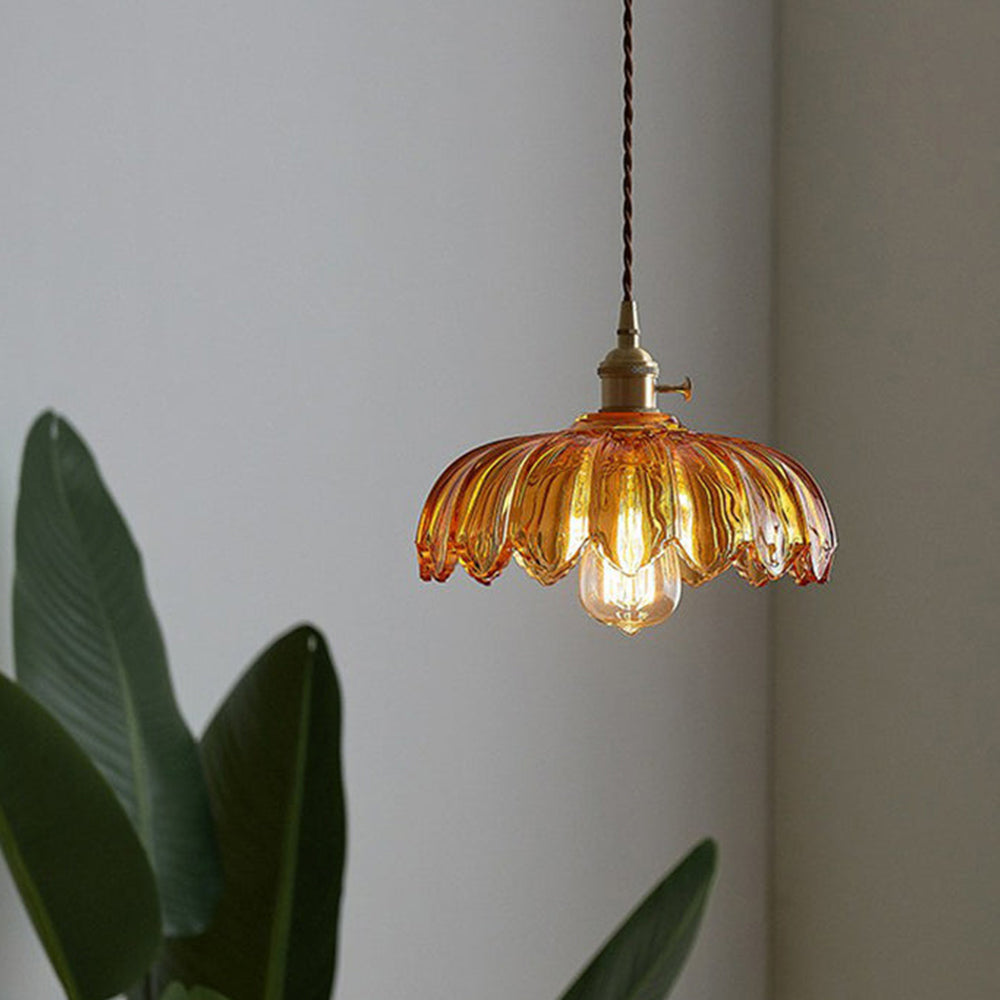 Lampa Wisząca Szklana Z Motywem Kwiatowym