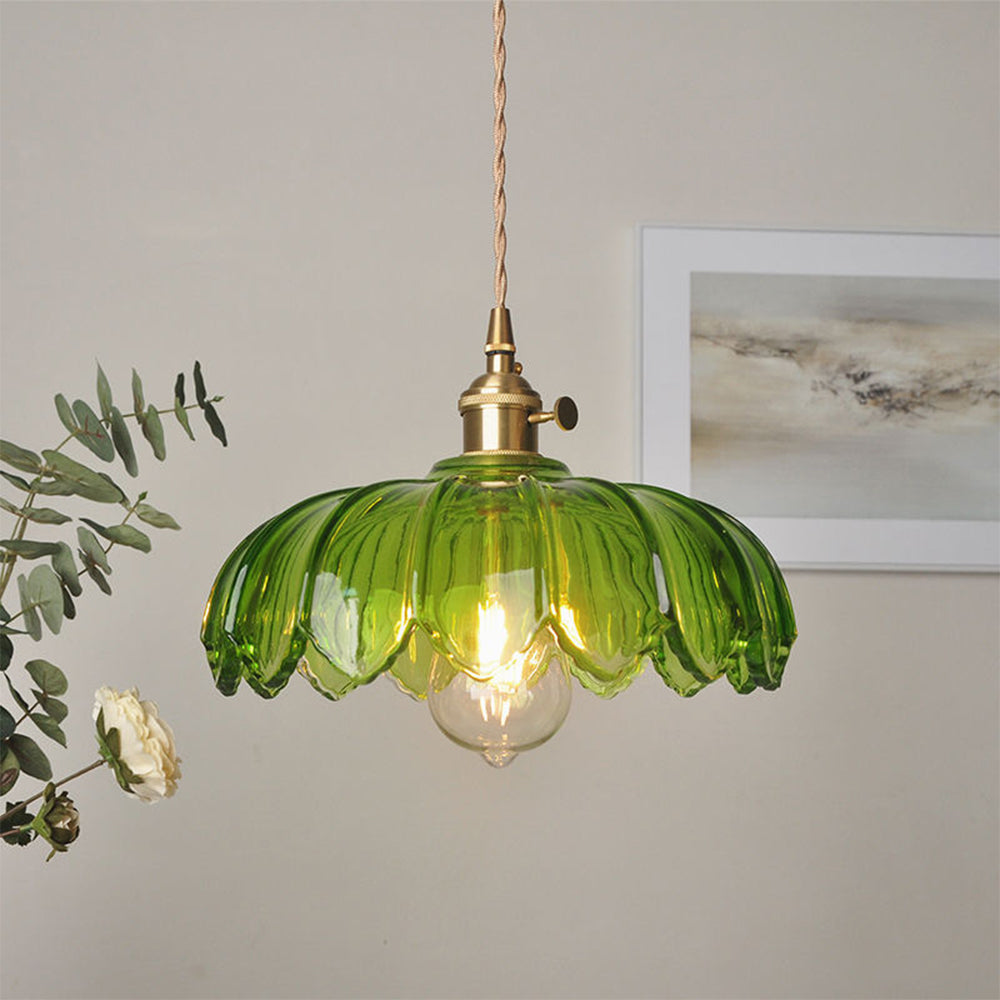 Lampa Wisząca Szklana Z Motywem Kwiatowym