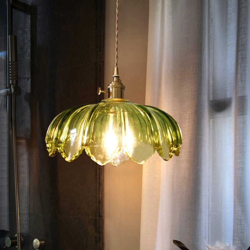 Lampa Wisząca Szklana Z Motywem Kwiatowym